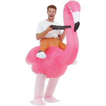 Adult Inflatable Flamingo Ride-On Costume with Battery Fan