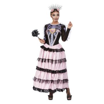 Womens Day of the Dead Señorita Costume - Pink Skeleton Gown with Headpiece