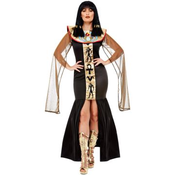 Ancient Egyptian Goddess Costume Adult Womens Black and Gold Cleopatra Dress
