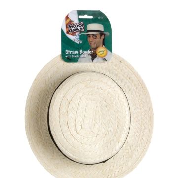 Boater Costume Hat Adult Straw with Black Band - Vintage School Days