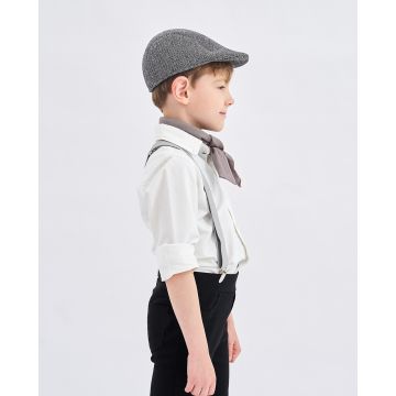 Kids Victorian Newsboy Costume Accessory Set - Grey Cap, Suspenders & Neckerchief