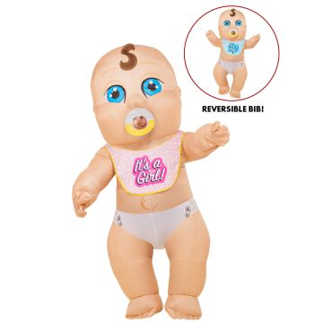 Adult inflatable baby costume 8 feet tall with reversible gender reveal bib