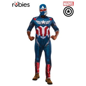 Adult Captain America muscle costume with foam-padded chest and hard plastic mask from Marvel Brave New World