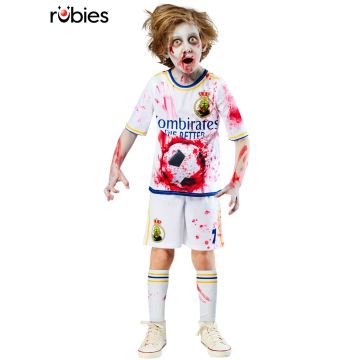Kids zombie footballer costume with blood splatter jersey and shorts