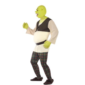Adult Shrek Costume - Licensed Ogre Mask, Tunic & Tartan Pants Set