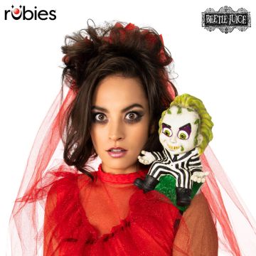 Adult Beetlejuice shoulder buddy accessory with hand-painted moulded figure in striped suit and green hair