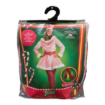 Adult Jovie Elf Costume - Pink Velvet Christmas Mini Dress with Hat & Belt