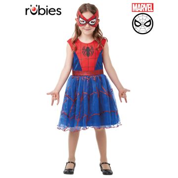 Girls Spider-Girl tutu costume dress with red velour bodice and blue metallic panels