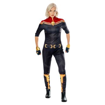 Women's Captain Marvel Deluxe Costume - Superhero Jumpsuit with Cape and Gauntlets