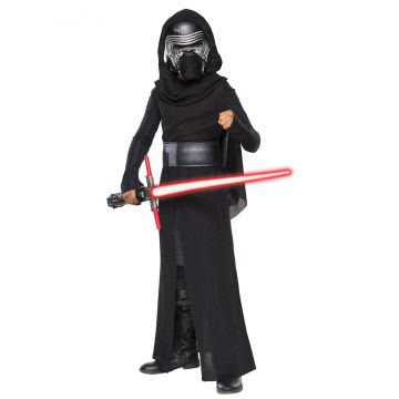 Adult Kylo Ren Deluxe Costume with full-length black hooded robe, faux leather belt and rigid moulded mask