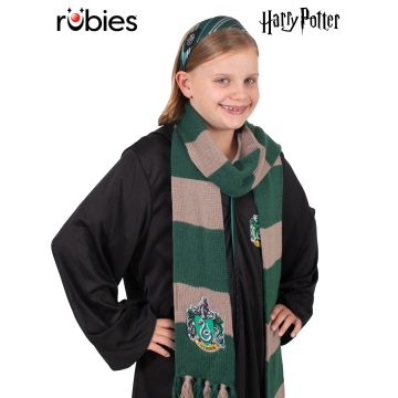 Harry Potter Slytherin headband and scarf set in green and grey house colours with embroidered crest