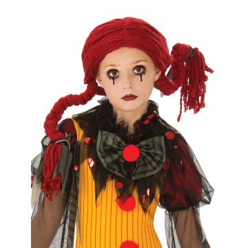 Girls Zombie Clown Costume with Wig and Tights - Kids Creepy Circus Rag Doll Outfit