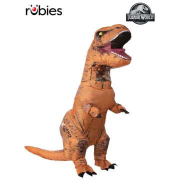 Adult plus size inflatable T-Rex costume from Jurassic World with battery-powered fan