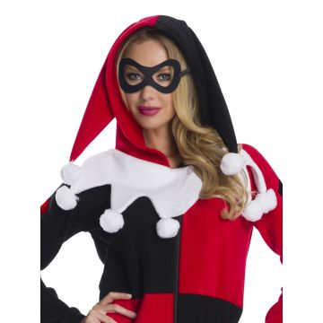 Adult Harley Quinn Onesie Costume - DC Comics Fleece Jumpsuit with Hood
