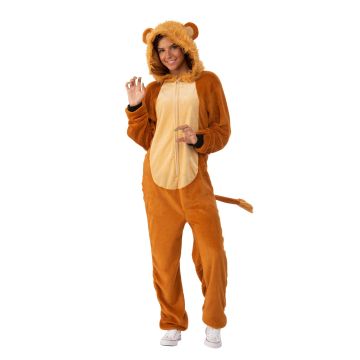 Adult Lion Onesie Costume - Hooded Plush Jumpsuit with Mane & Tail