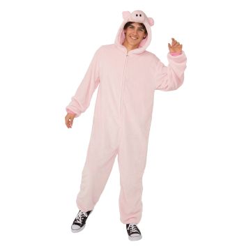Adult Pink Pig Onesie Costume with Hood and 3D Snout