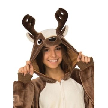 Adult Christmas Reindeer Onesie Costume with Hood and Antlers