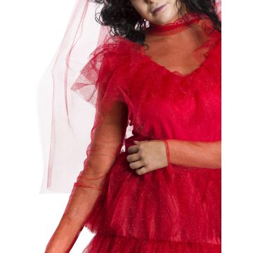 Women's Lydia Deetz Red Wedding Dress Costume - Beetlejuice Gothic Gown with Veil