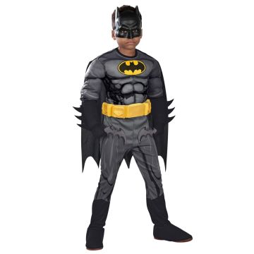 Kids Batman costume deluxe with padded muscles and yellow utility belt