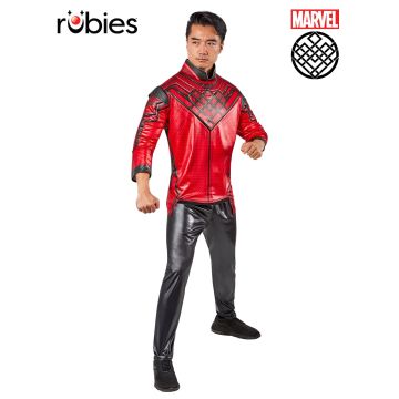 Adult Shang-Chi costume with red printed padded top and black pants