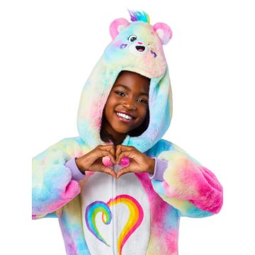 Kids Care Bears Togetherness Bear Costume - Rainbow Heart Jumpsuit with Hood