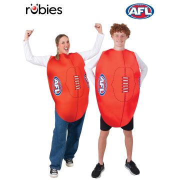 Adult wearing red AFL football tabard costume with 3D foam front panel and official league logo