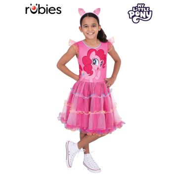 Girls Pinkie Pie My Little Pony costume dress with character art bodice and layered tulle skirt