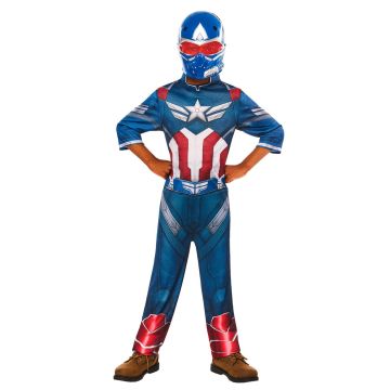 Kids Captain America Brave New World costume with printed jumpsuit and molded mask