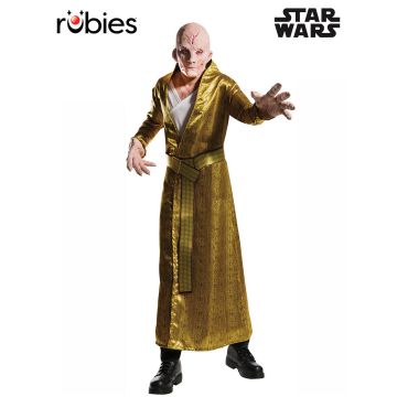 Adult Supreme Leader Snoke costume set with gold robe, geometric belt and full-head character mask
