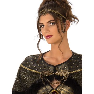Womens Medieval Warrior Princess Costume - Burgundy Velvet Gown with Armour Bodice