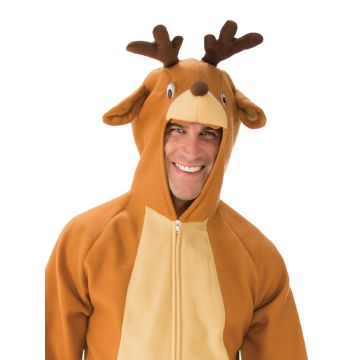 Adult Christmas Reindeer Onesie Costume with Antlers and Hood