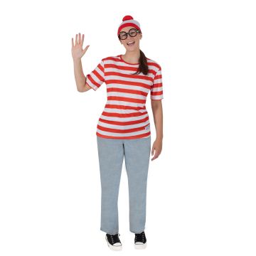 Adult Where's Wally Costume - Red and White Striped Top, Beanie & Glasses