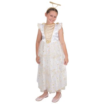 Girls Christmas Angel Costume Dress with Wings and Halo - Nativity Fancy Dress