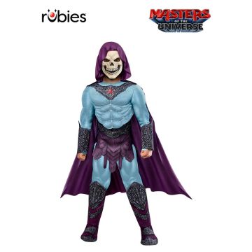 Kids Skeletor deluxe muscle costume with purple hooded cape and skull mask