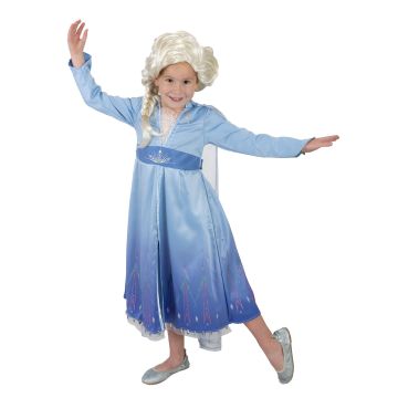 Girls Disney Frozen 2 Queen Elsa Costume with Wig - Ice Blue Gown & Cape