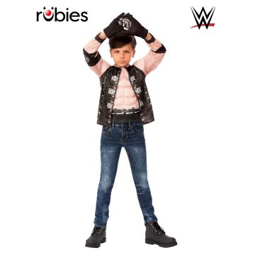 Kids WWE AJ Styles muscle chest costume top with fibre-filled torso and black studded vest