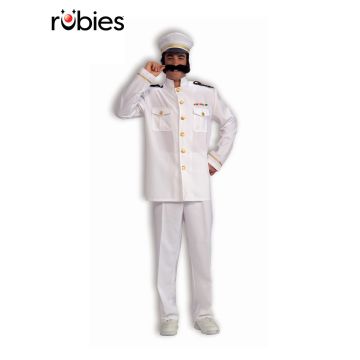 Adult Navy Captain Costume - white officer uniform with gold buttons and peaked cap