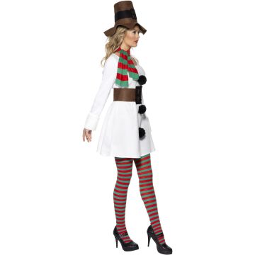 Women's Snowman Christmas Dress Costume - White Holiday Dress with Hat & Scarf