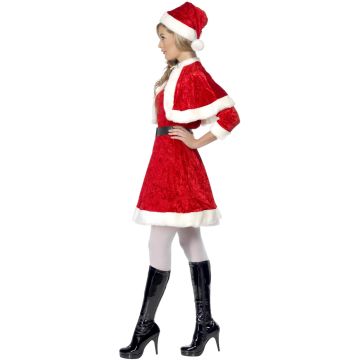 Adult Miss Santa Costume with Capelet - Womens Red Velour Mrs Claus Dress