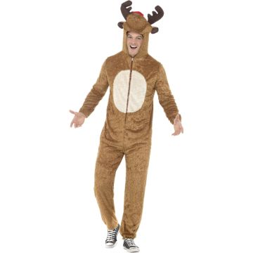 Adult Christmas Reindeer Onesie Costume with 3D Hood and Antlers