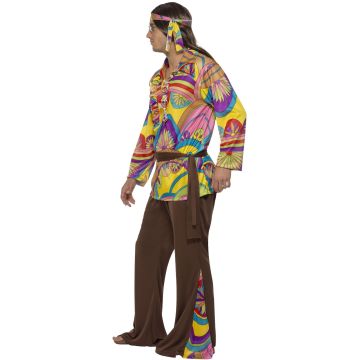 Men's 60s Psychedelic Hippie Costume - Groovy Flower Power Outfit with Headband