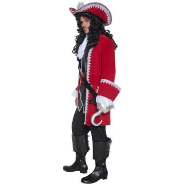 Men's Deluxe Pirate Captain Costume - Red Velvet Frock Coat with Lace Trim