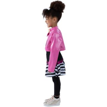 Girls 80s Rockstar Costume Jacket Set - Pink Vinyl Glam Rock Outfit
