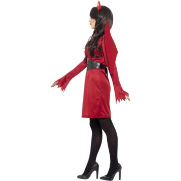 Adult Devil Costume Dress with Wings and Horns - Red She-Devil Halloween Outfit