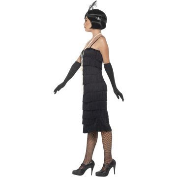 Adult 1920s Flapper Costume - Black Fringe Dress with Headband & Gloves