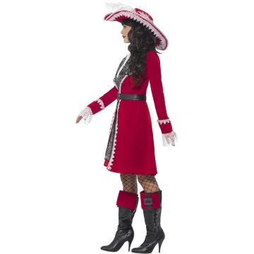 Women's Deluxe Pirate Captain Costume - Red Velvet Coat Dress with Lace Trim