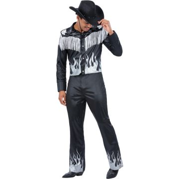 Adult Glamorous Cowboy Costume with Silver Flame Shirt and Pants