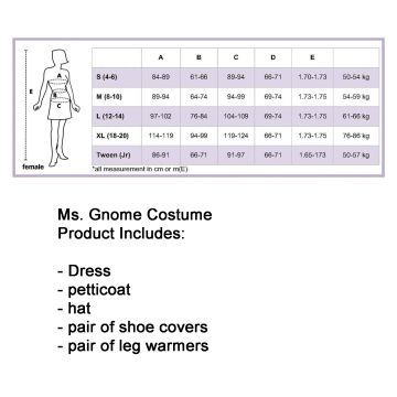 Ms Gnome Costume Adult - Storybook Garden Gnome Dress Set