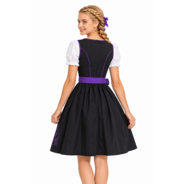 Womens Bavarian Beer Maid Costume - Purple Dirndl Dress with Apron