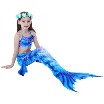 Girls Mermaid Swimsuit with Swimmable Tail and Monofin - 3 Piece Set